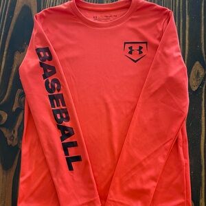 Under Armour Boys size YXS Red Long Sleeve Baseball Shirt
